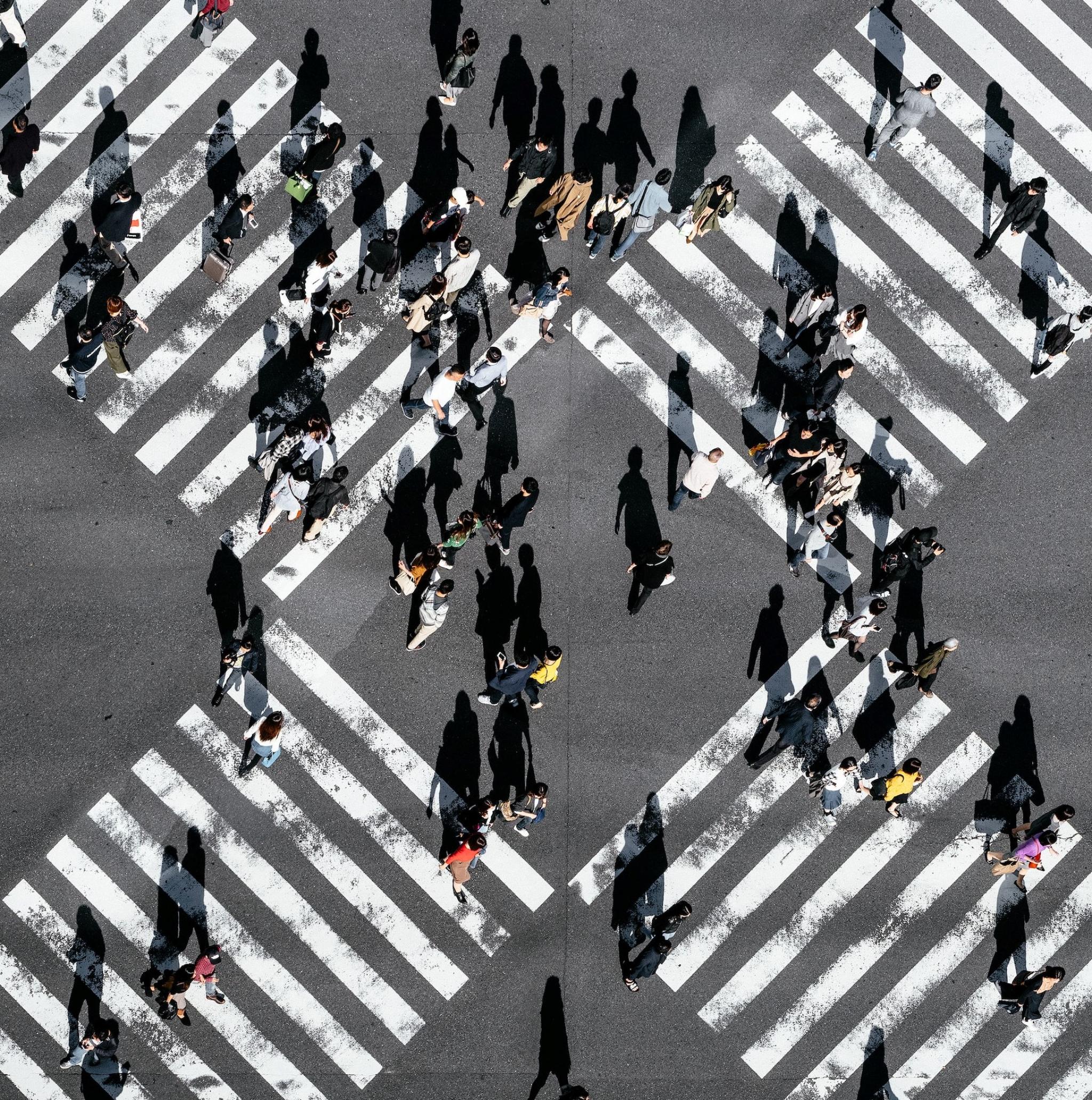 tokyo pedestrian crossing intersection from above