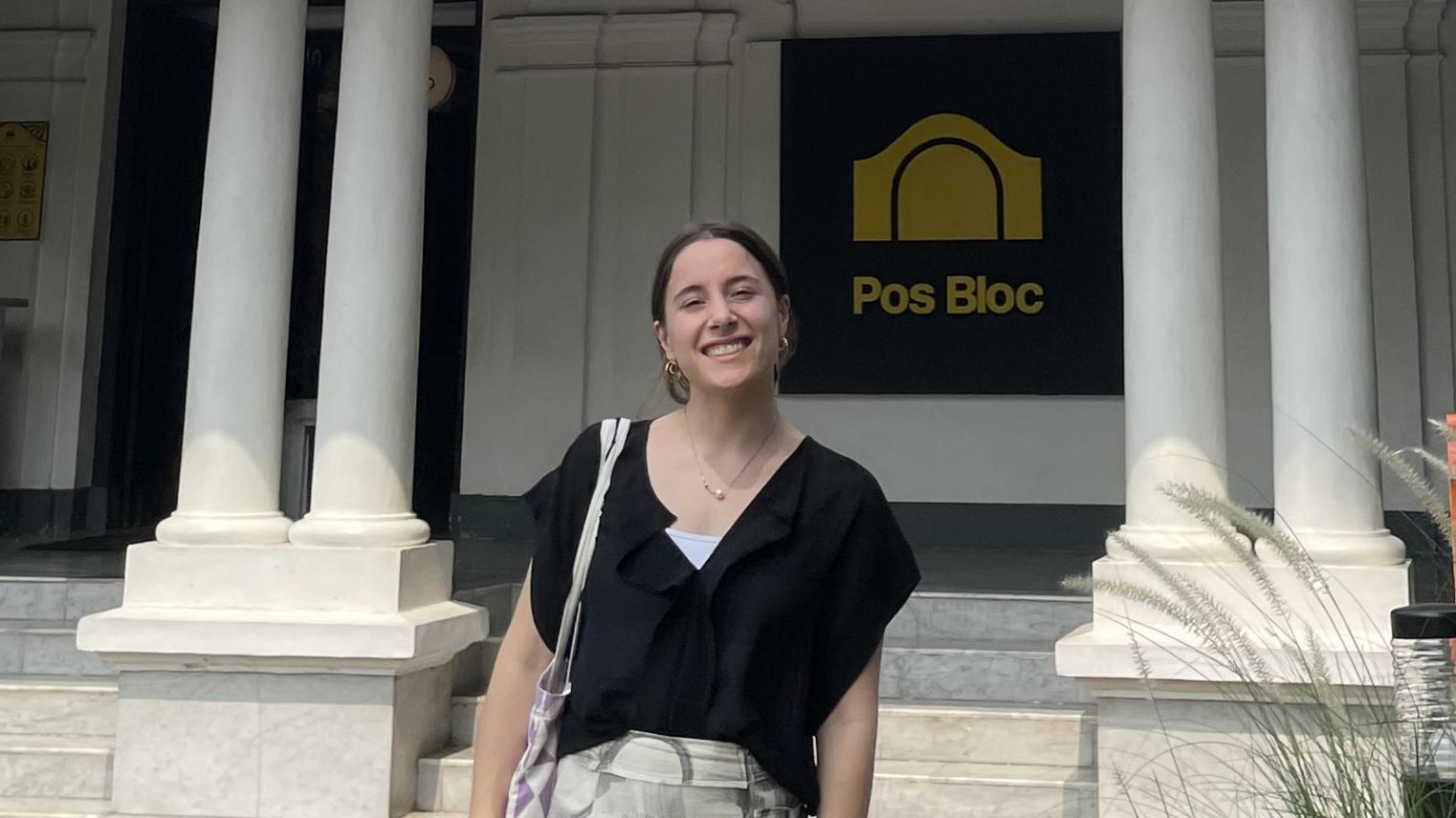 Jayne Fendyk Midshot of Jayne Fendyk standing outside a white building in Indonesia
