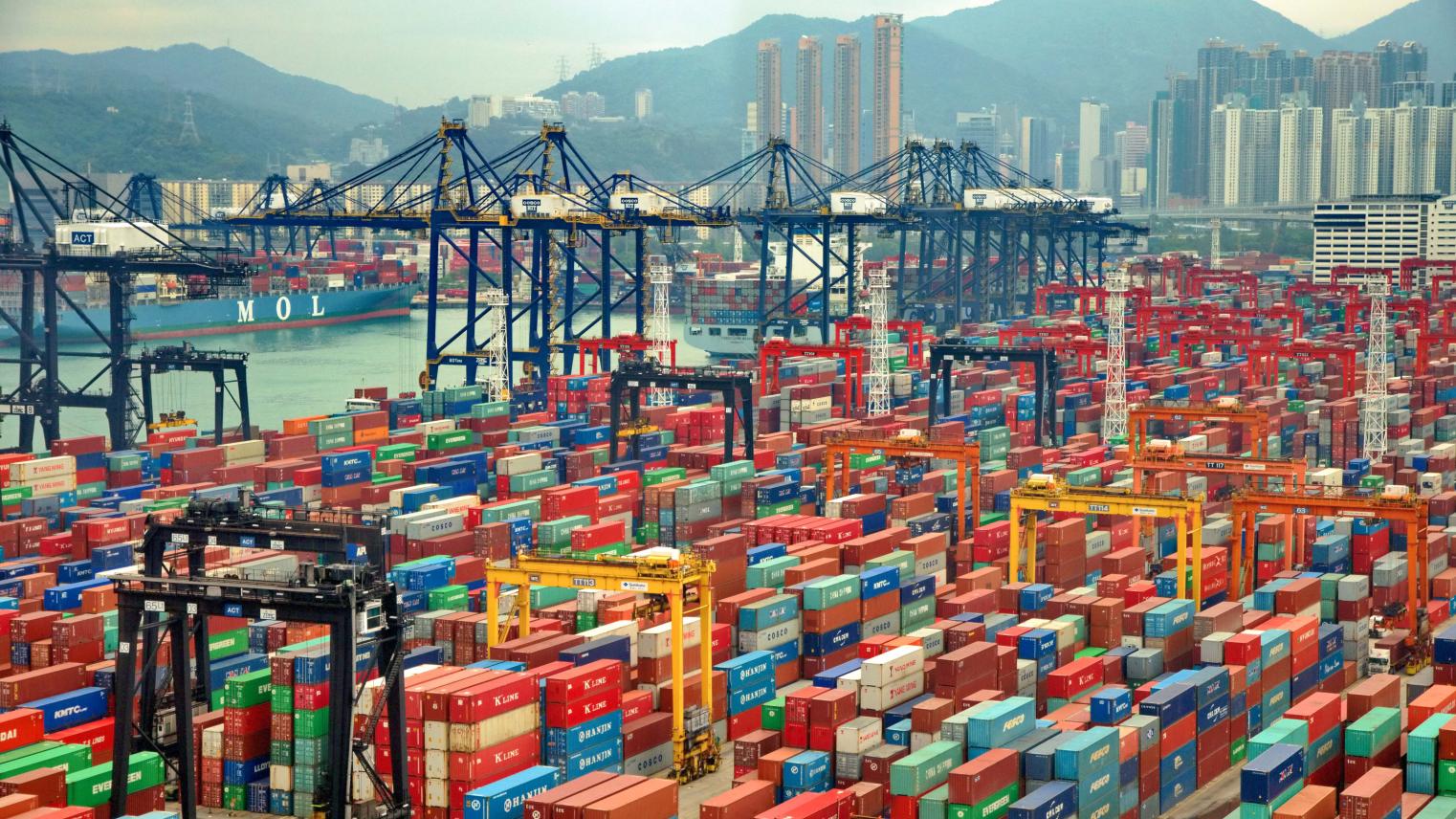 Containers at Hong Kong commercial port on May 03, 2013 in Hong Kong, China. Hong Kong is one of several hub ports serving more than 240 million tonnes of cargo during the year.