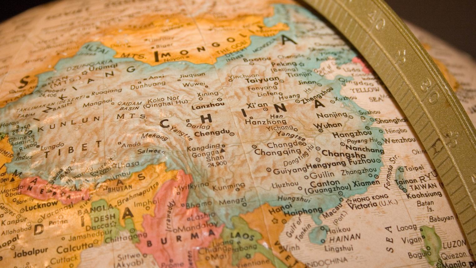 China closeup on globe