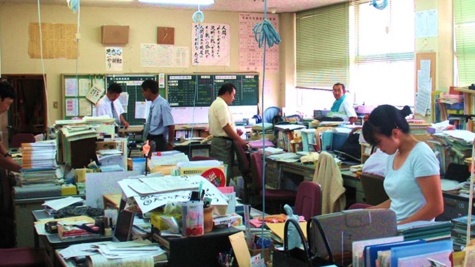 A teacher's room at Onizuka Middle School in Karatsu, Saga, Japan, 2005.